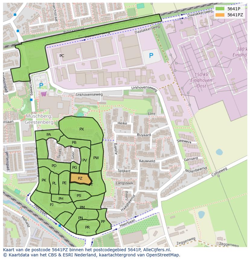 Afbeelding van het postcodegebied 5641 PZ op de kaart.