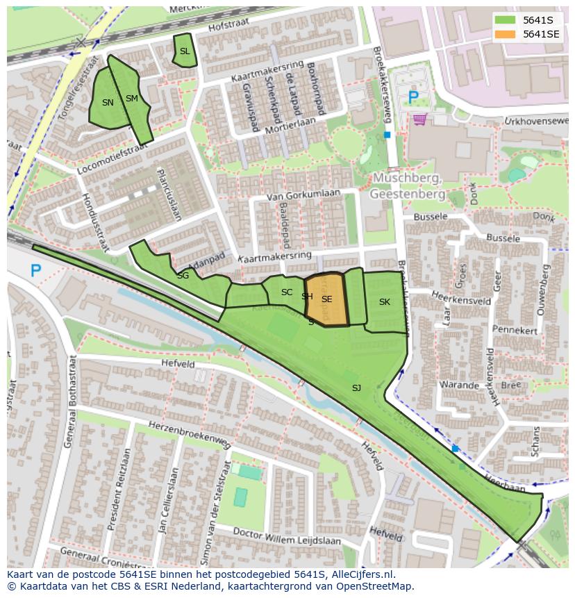 Afbeelding van het postcodegebied 5641 SE op de kaart.
