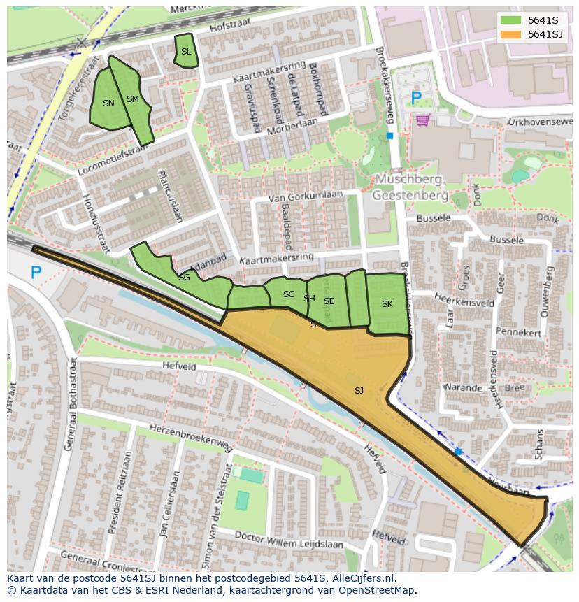 Afbeelding van het postcodegebied 5641 SJ op de kaart.