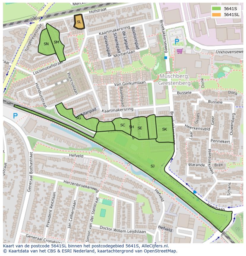 Afbeelding van het postcodegebied 5641 SL op de kaart.