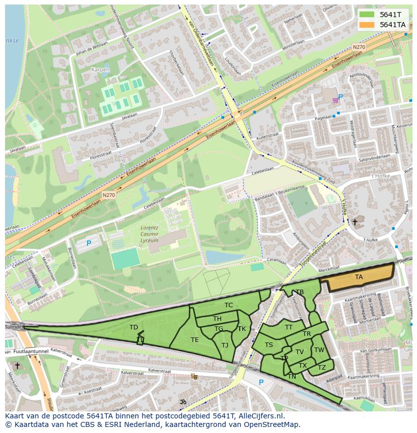 Afbeelding van het postcodegebied 5641 TA op de kaart.