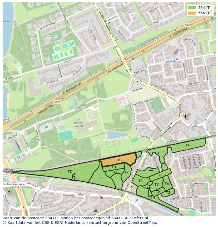 Afbeelding van het postcodegebied 5641 TC op de kaart.