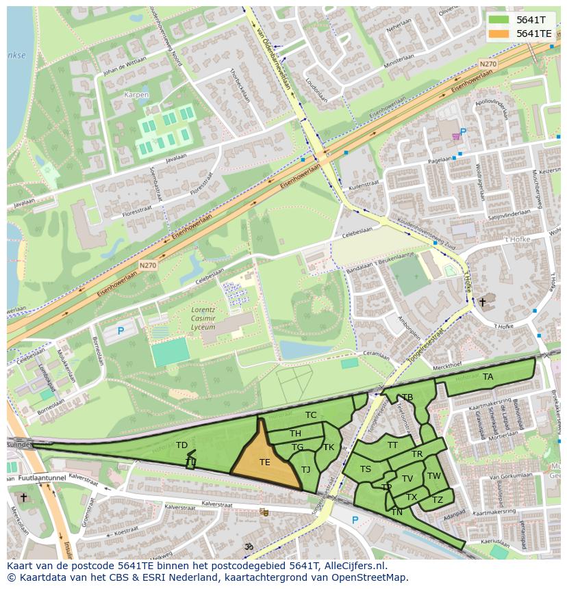 Afbeelding van het postcodegebied 5641 TE op de kaart.