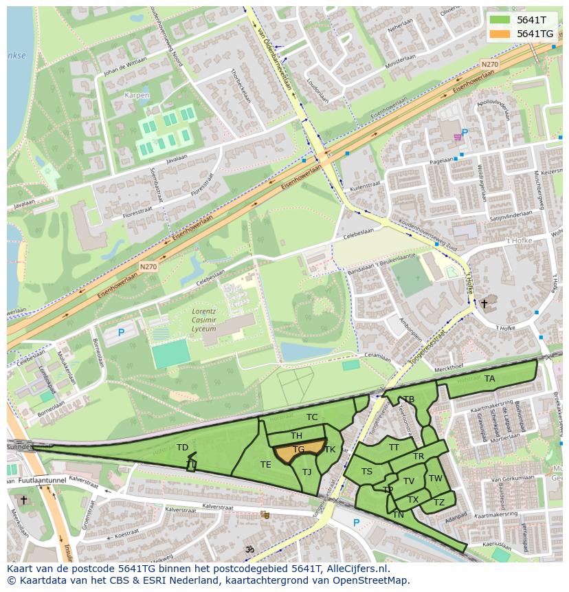 Afbeelding van het postcodegebied 5641 TG op de kaart.