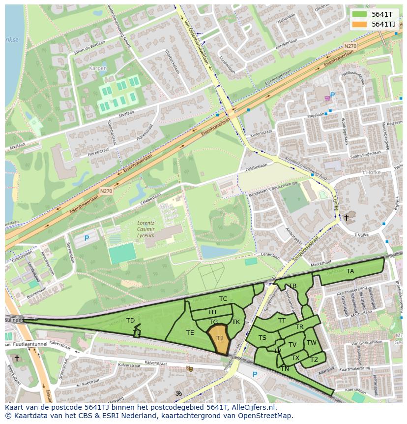 Afbeelding van het postcodegebied 5641 TJ op de kaart.