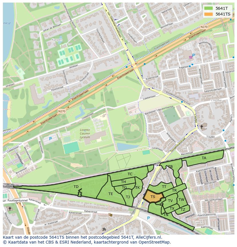 Afbeelding van het postcodegebied 5641 TS op de kaart.