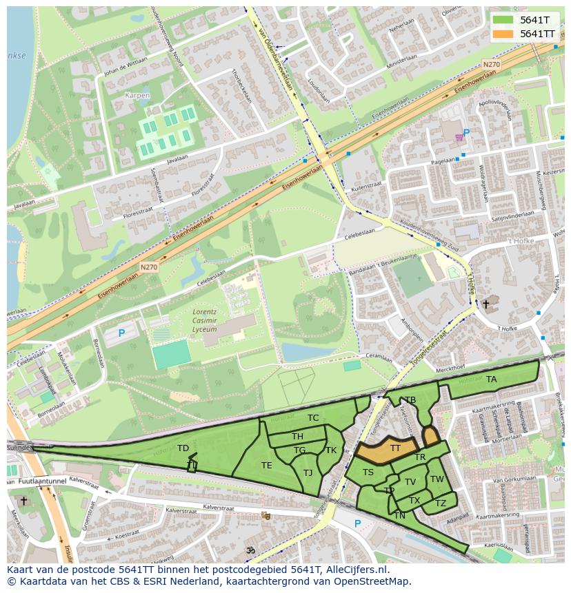 Afbeelding van het postcodegebied 5641 TT op de kaart.