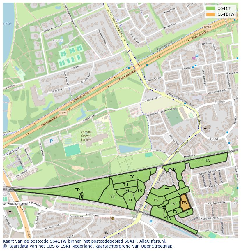 Afbeelding van het postcodegebied 5641 TW op de kaart.
