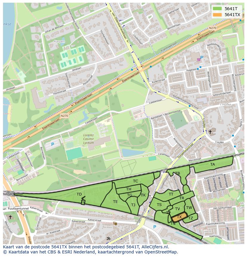 Afbeelding van het postcodegebied 5641 TX op de kaart.