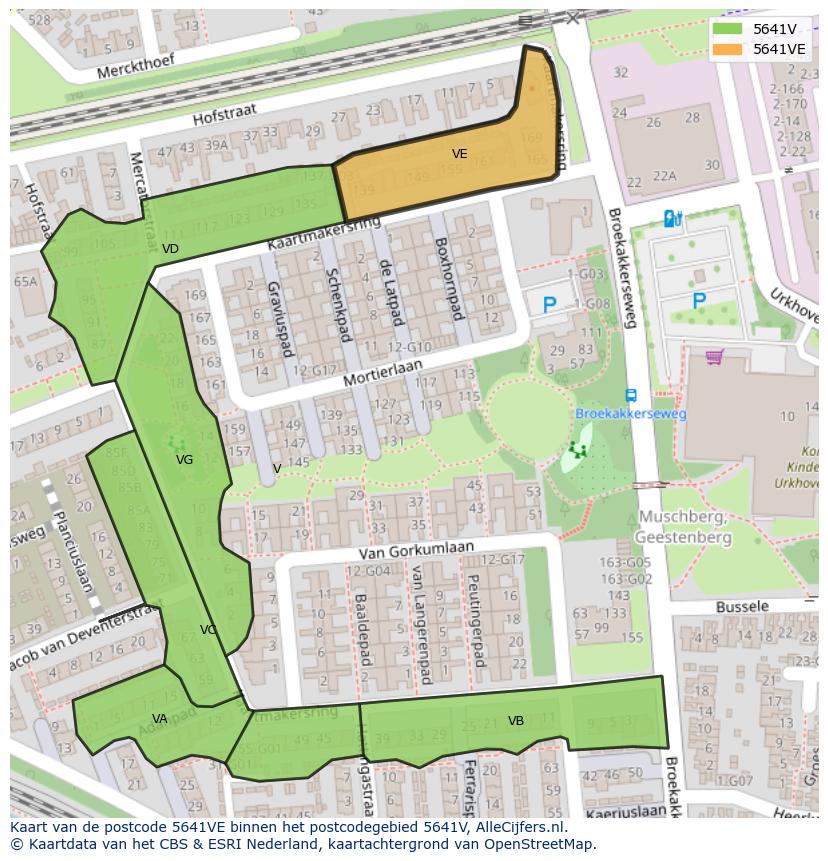 Afbeelding van het postcodegebied 5641 VE op de kaart.