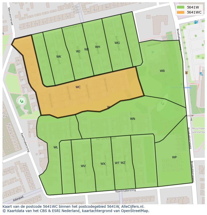 Afbeelding van het postcodegebied 5641 WC op de kaart.