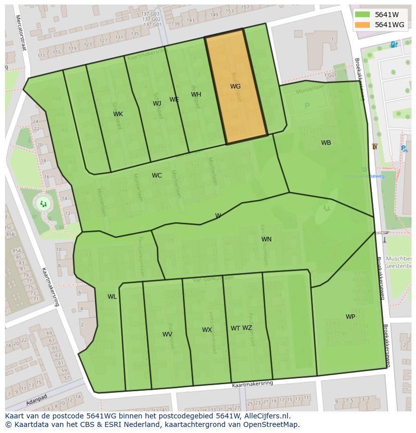 Afbeelding van het postcodegebied 5641 WG op de kaart.