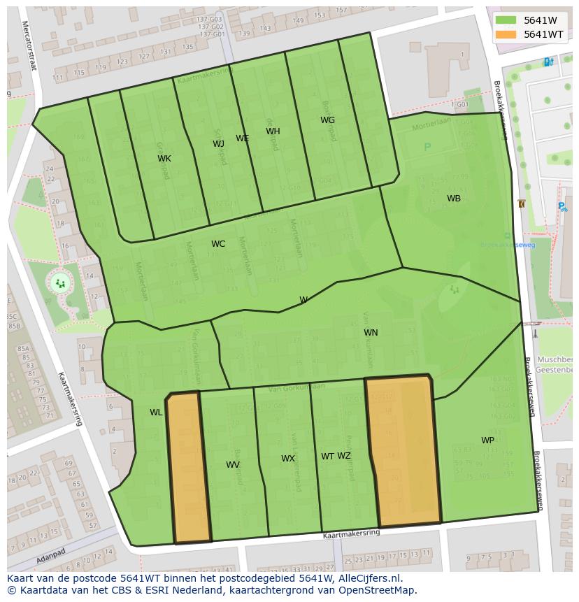Afbeelding van het postcodegebied 5641 WT op de kaart.