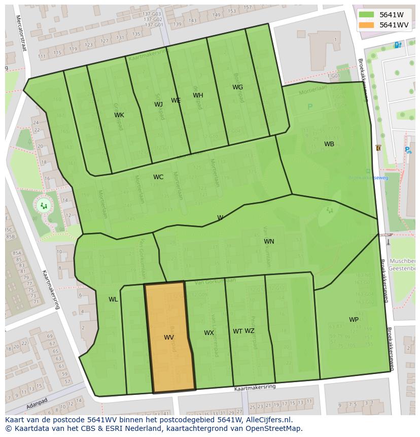 Afbeelding van het postcodegebied 5641 WV op de kaart.