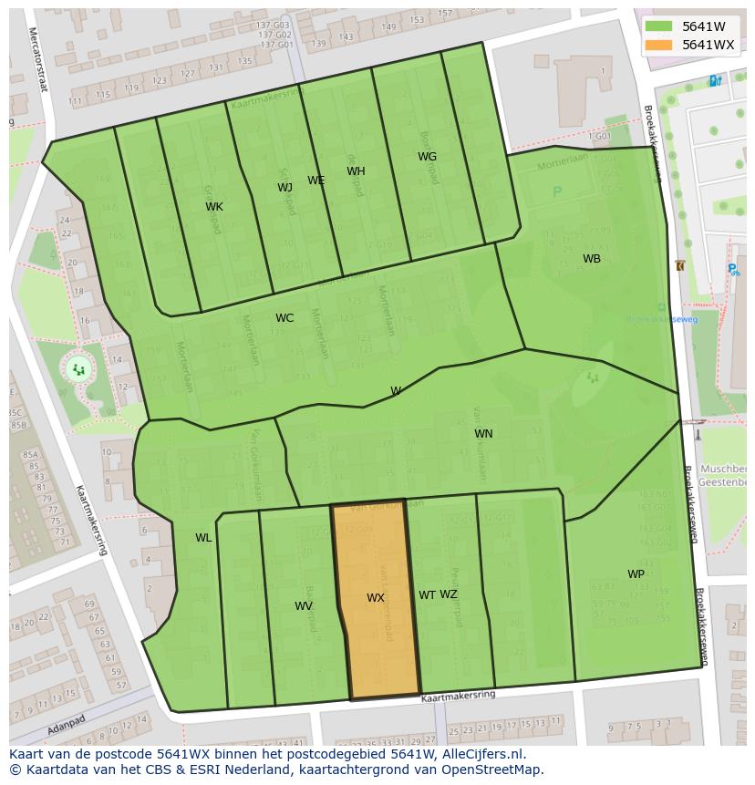 Afbeelding van het postcodegebied 5641 WX op de kaart.
