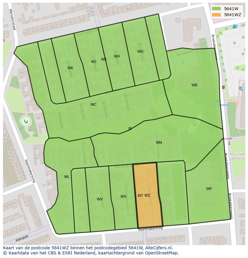 Afbeelding van het postcodegebied 5641 WZ op de kaart.