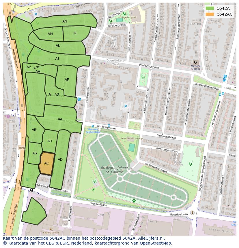 Afbeelding van het postcodegebied 5642 AC op de kaart.