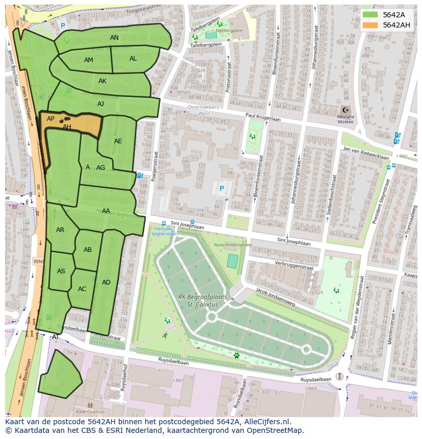 Afbeelding van het postcodegebied 5642 AH op de kaart.