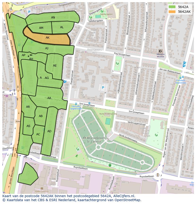 Afbeelding van het postcodegebied 5642 AK op de kaart.