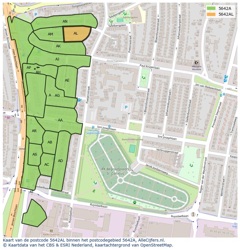 Afbeelding van het postcodegebied 5642 AL op de kaart.