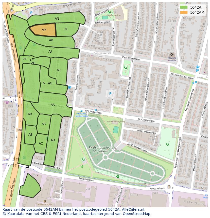 Afbeelding van het postcodegebied 5642 AM op de kaart.