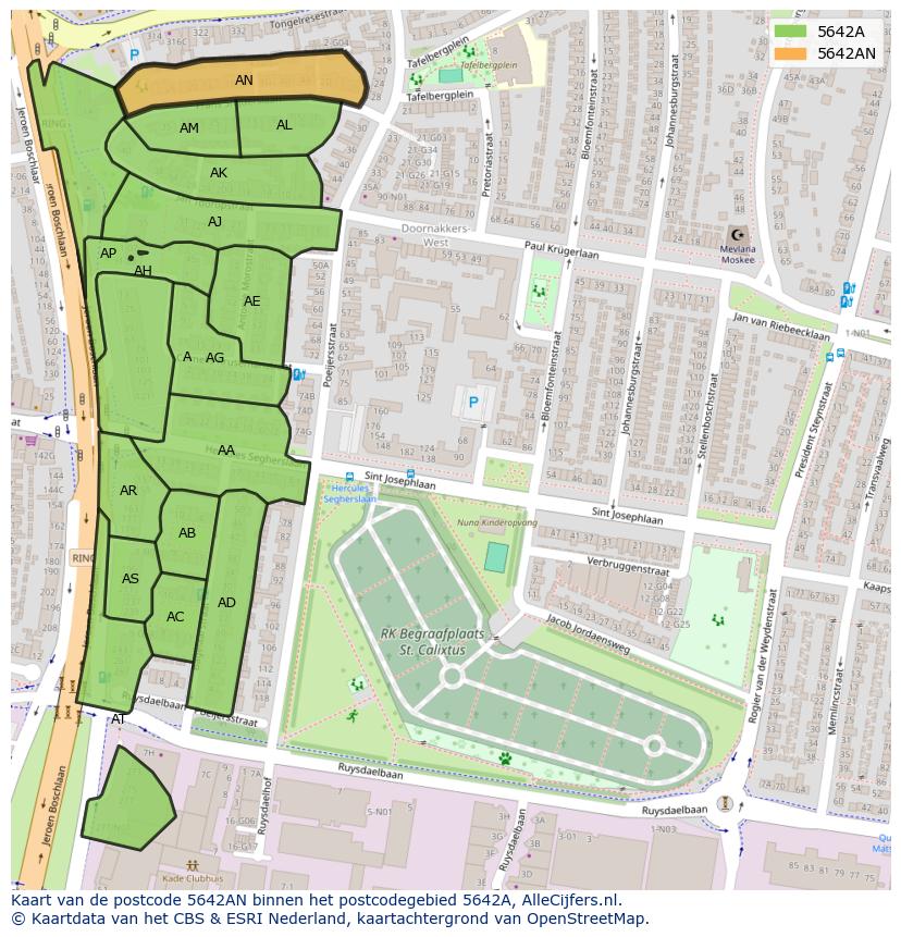 Afbeelding van het postcodegebied 5642 AN op de kaart.