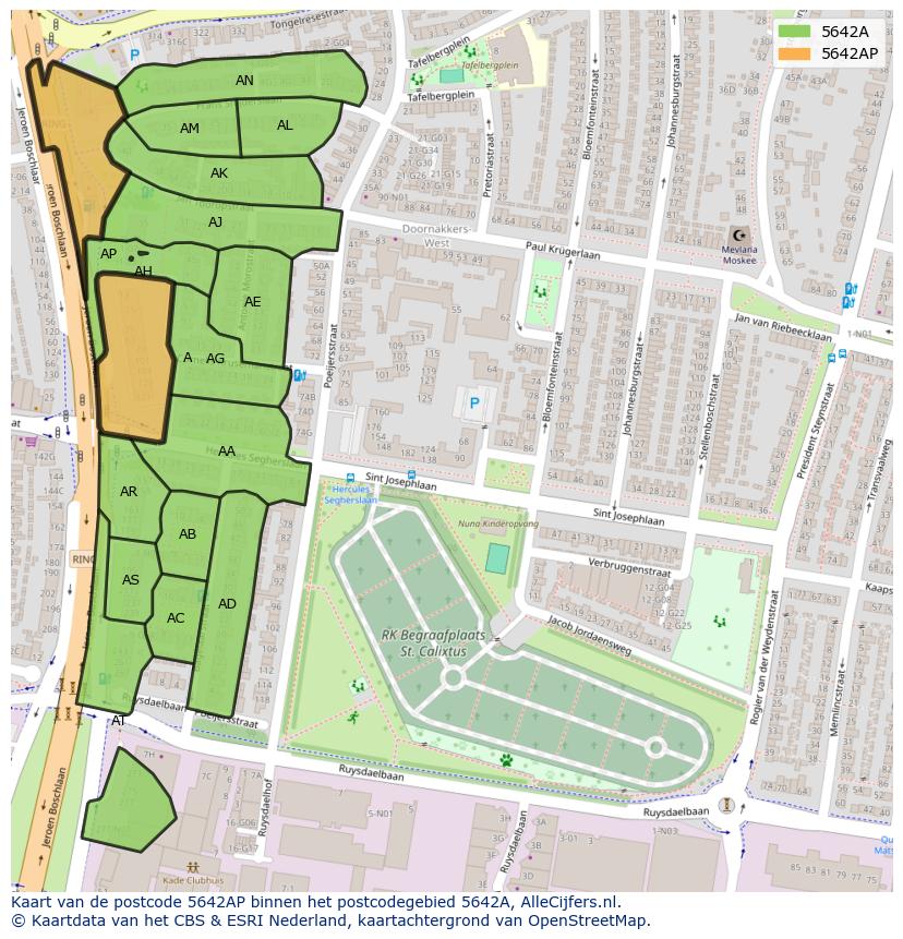 Afbeelding van het postcodegebied 5642 AP op de kaart.