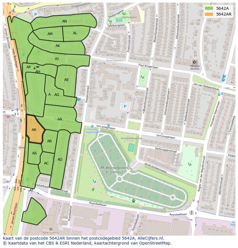Afbeelding van het postcodegebied 5642 AR op de kaart.