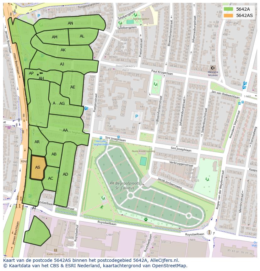 Afbeelding van het postcodegebied 5642 AS op de kaart.