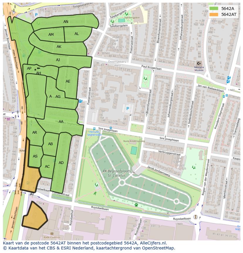 Afbeelding van het postcodegebied 5642 AT op de kaart.