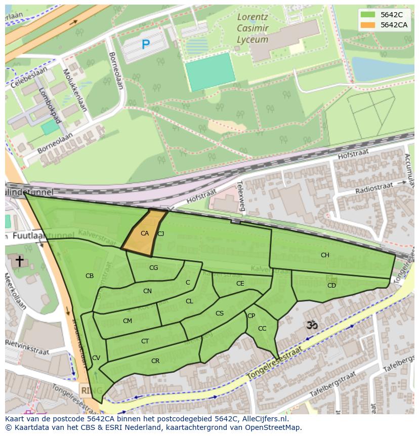 Afbeelding van het postcodegebied 5642 CA op de kaart.