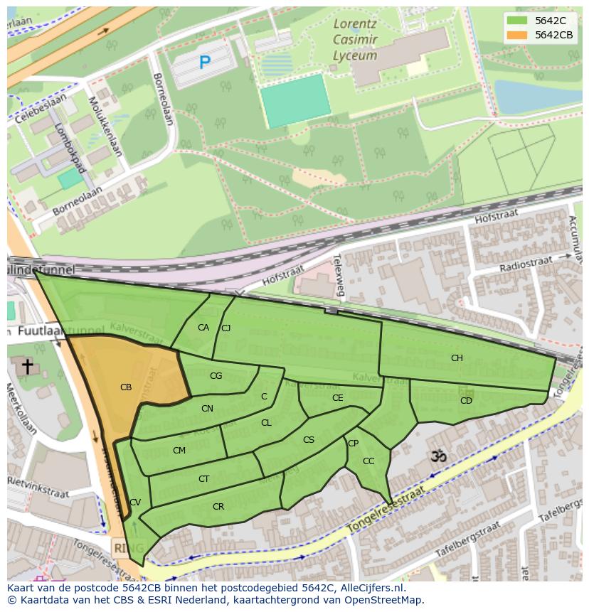 Afbeelding van het postcodegebied 5642 CB op de kaart.