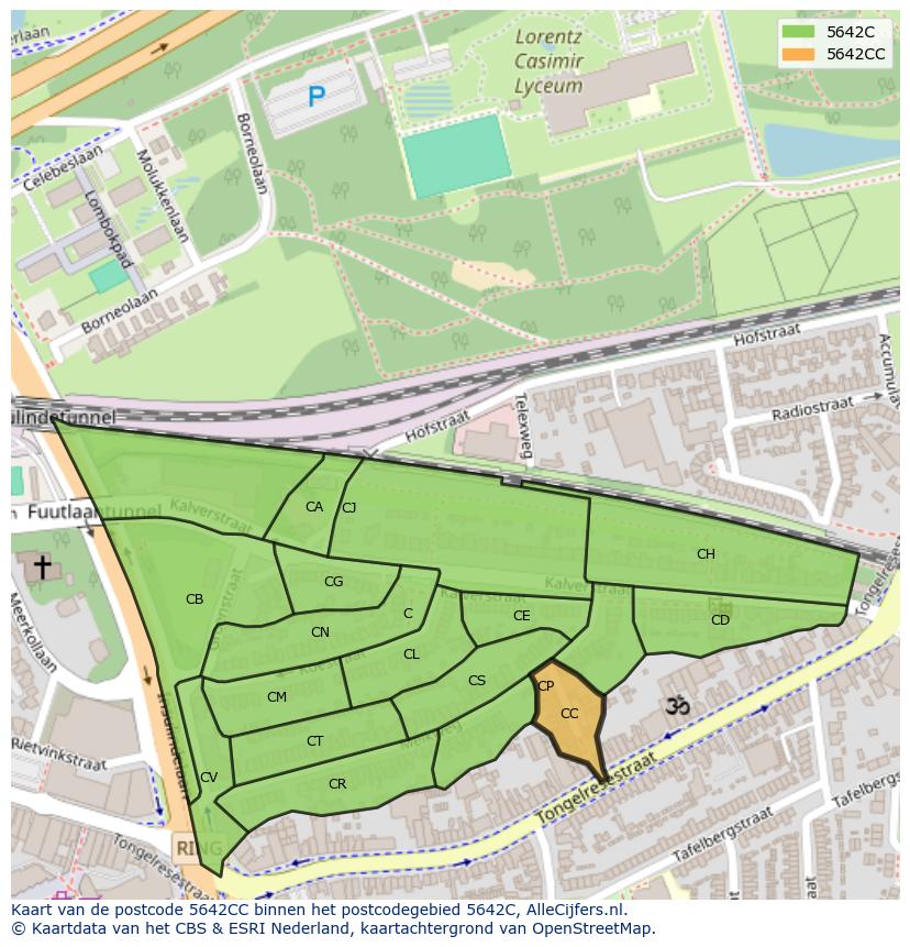 Afbeelding van het postcodegebied 5642 CC op de kaart.