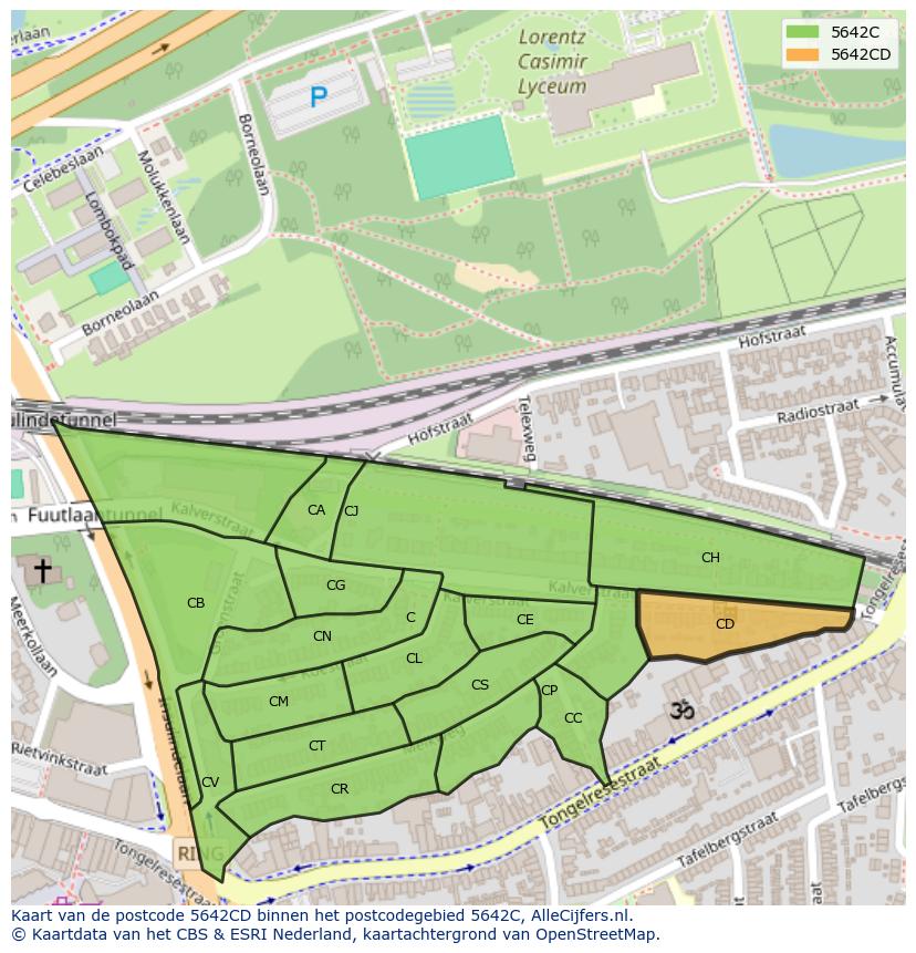 Afbeelding van het postcodegebied 5642 CD op de kaart.