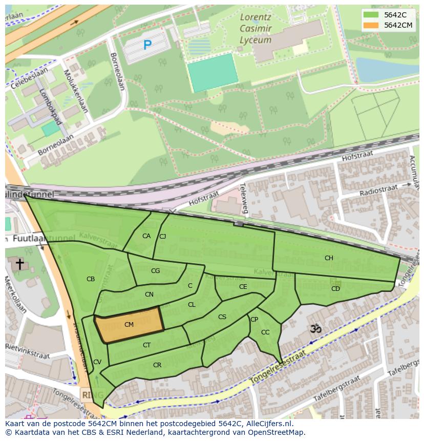 Afbeelding van het postcodegebied 5642 CM op de kaart.
