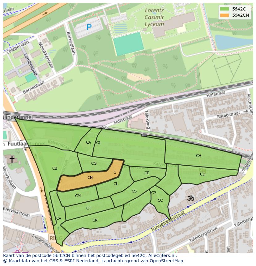 Afbeelding van het postcodegebied 5642 CN op de kaart.