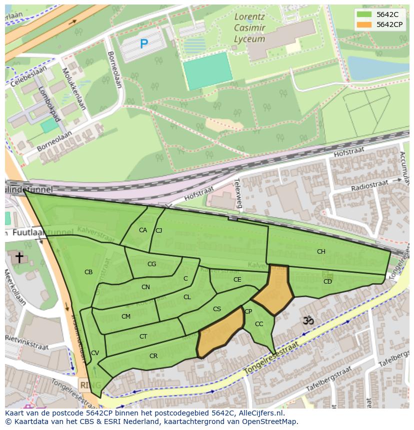 Afbeelding van het postcodegebied 5642 CP op de kaart.