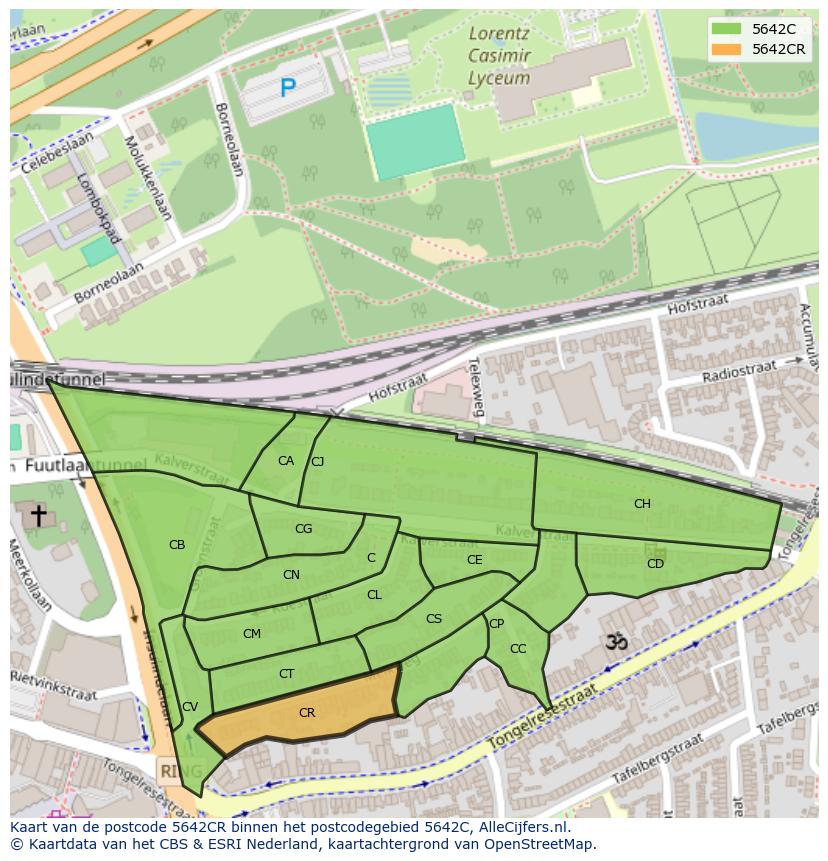 Afbeelding van het postcodegebied 5642 CR op de kaart.