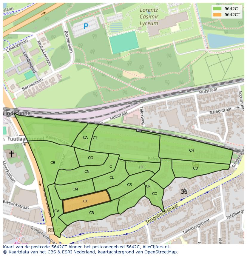 Afbeelding van het postcodegebied 5642 CT op de kaart.