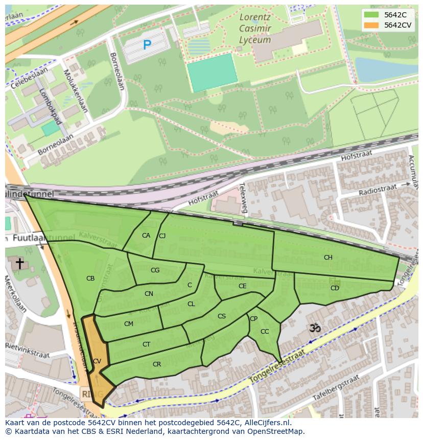 Afbeelding van het postcodegebied 5642 CV op de kaart.
