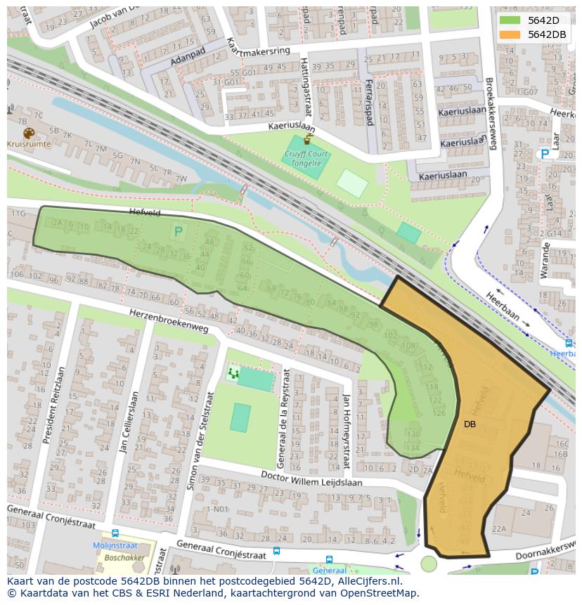 Afbeelding van het postcodegebied 5642 DB op de kaart.
