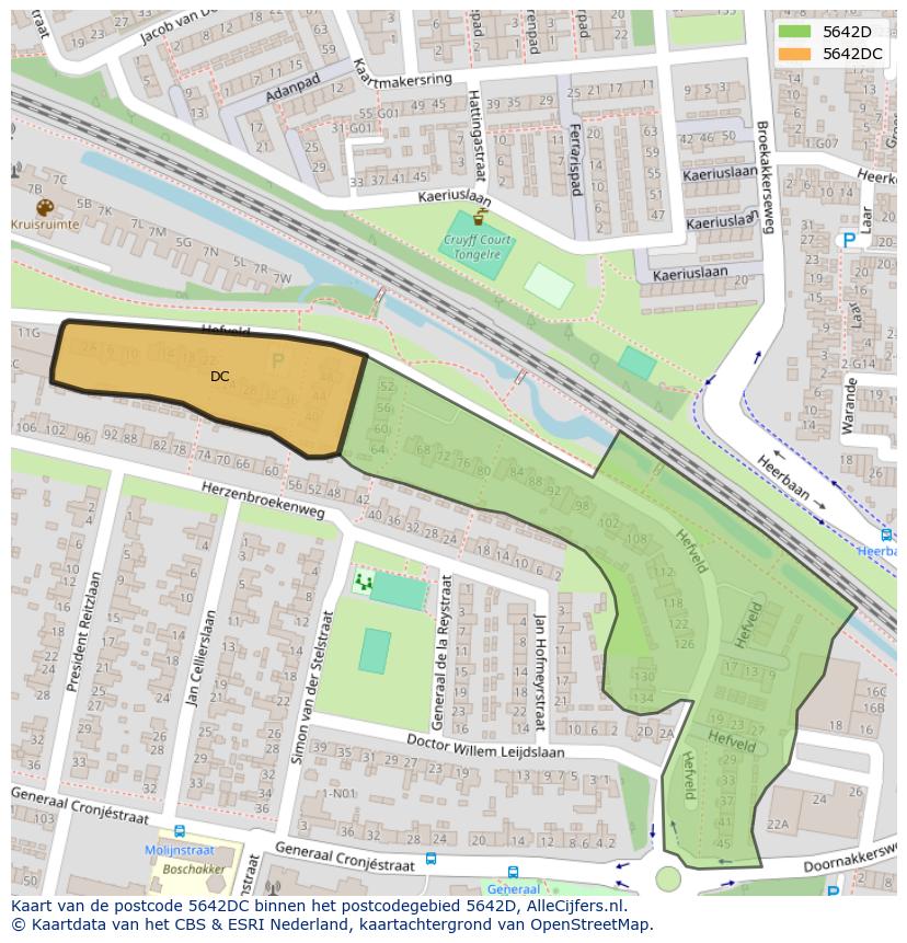 Afbeelding van het postcodegebied 5642 DC op de kaart.