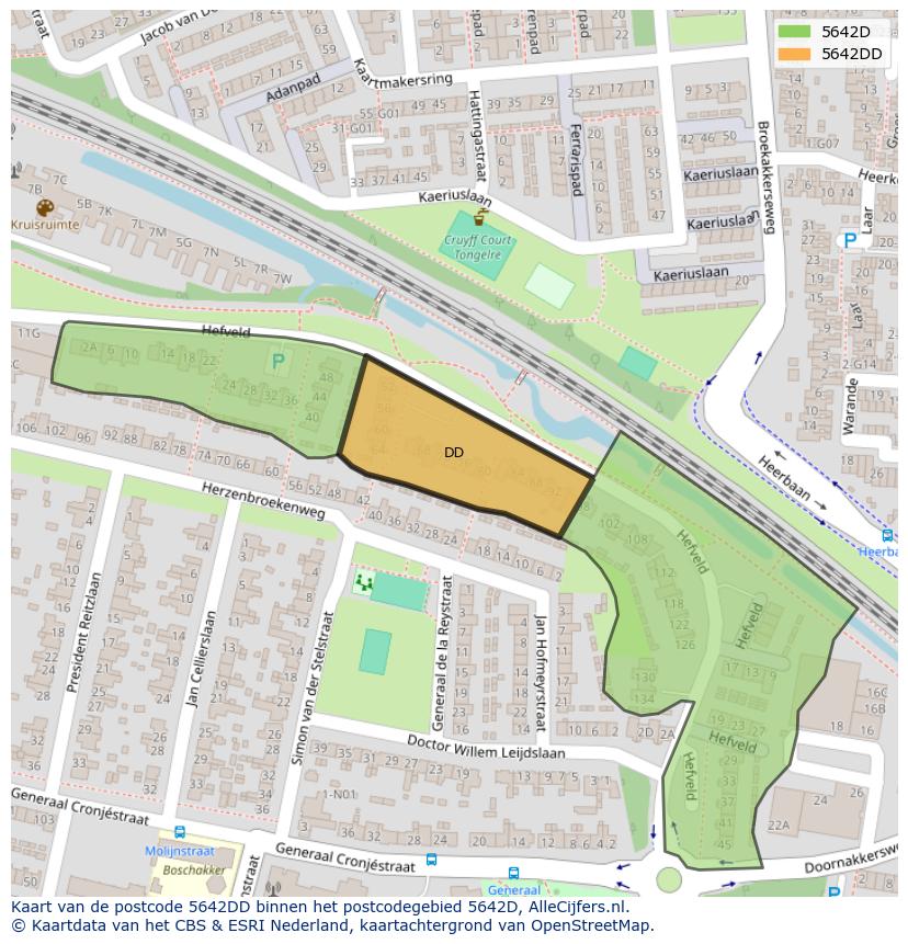 Afbeelding van het postcodegebied 5642 DD op de kaart.