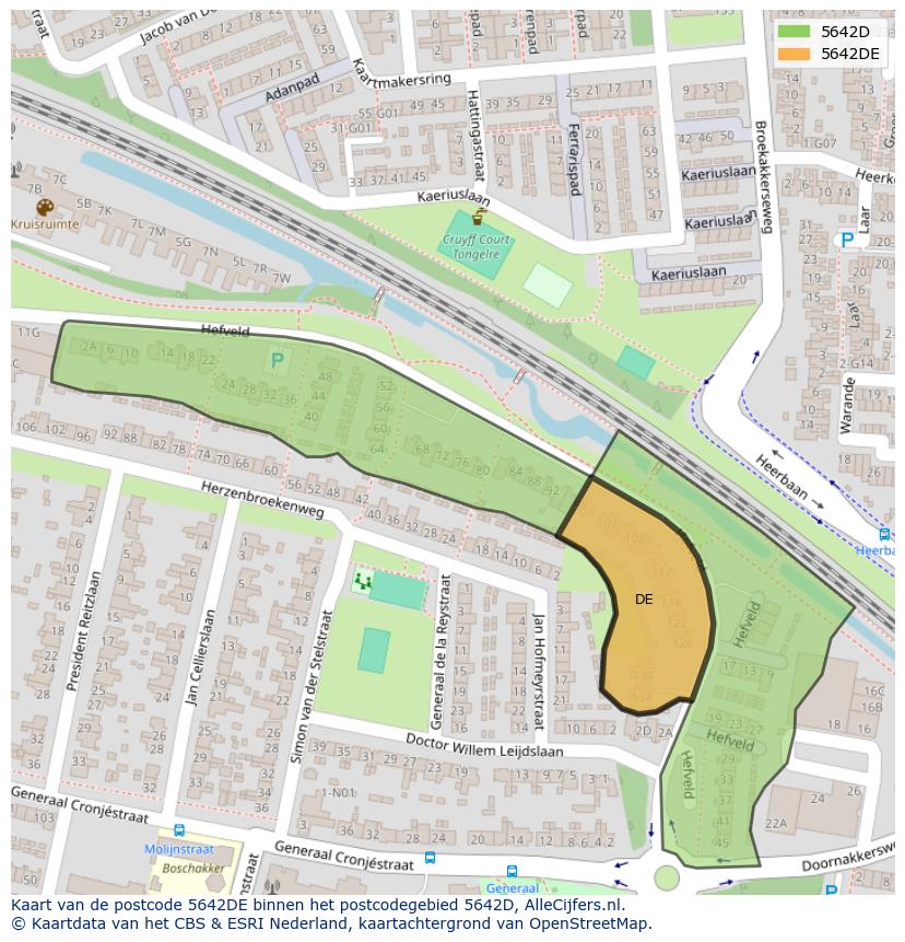 Afbeelding van het postcodegebied 5642 DE op de kaart.