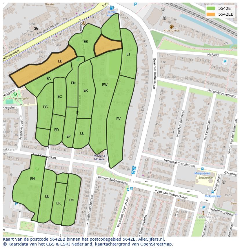 Afbeelding van het postcodegebied 5642 EB op de kaart.