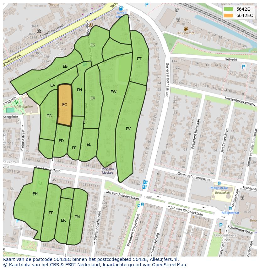 Afbeelding van het postcodegebied 5642 EC op de kaart.