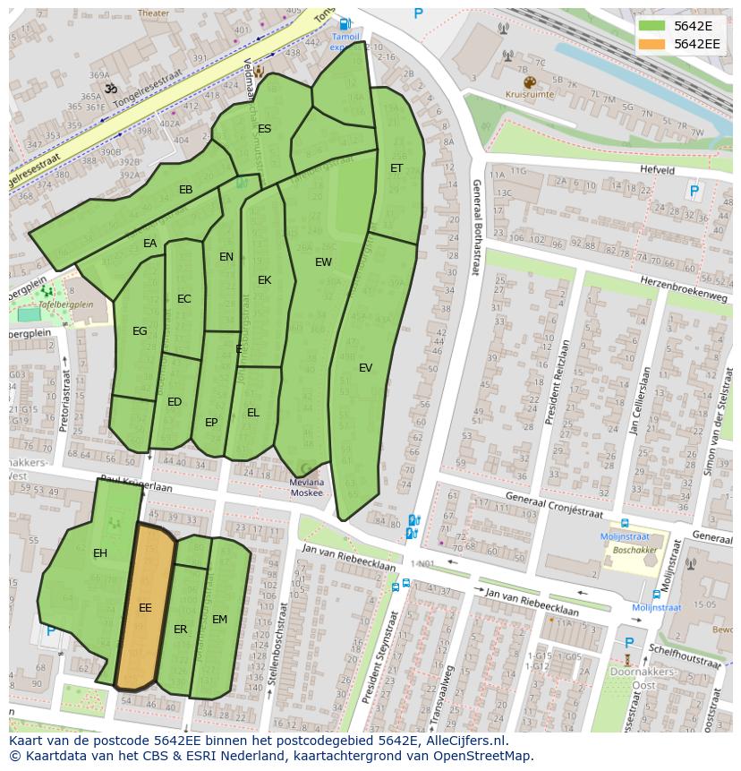 Afbeelding van het postcodegebied 5642 EE op de kaart.