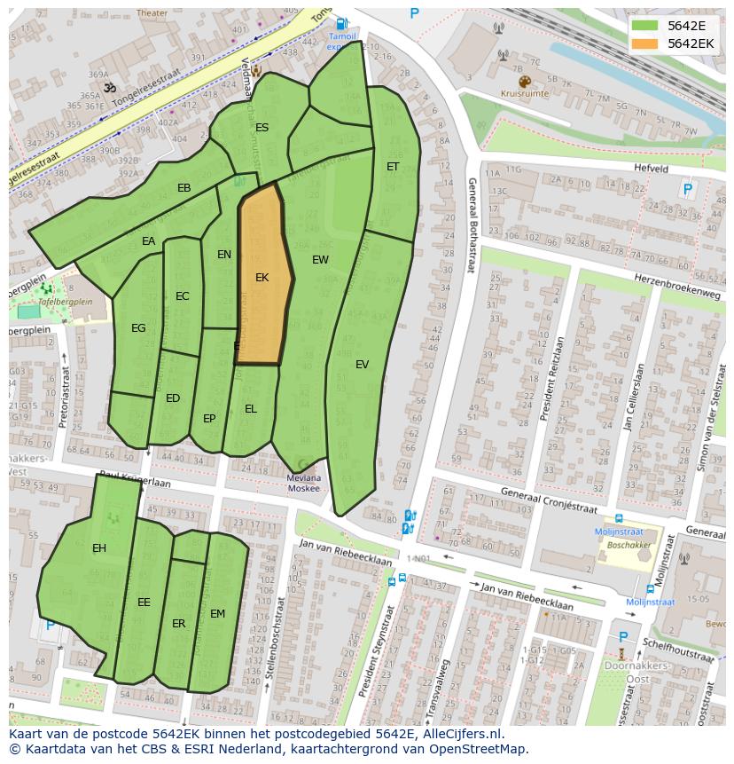 Afbeelding van het postcodegebied 5642 EK op de kaart.