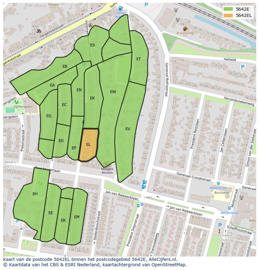 Afbeelding van het postcodegebied 5642 EL op de kaart.