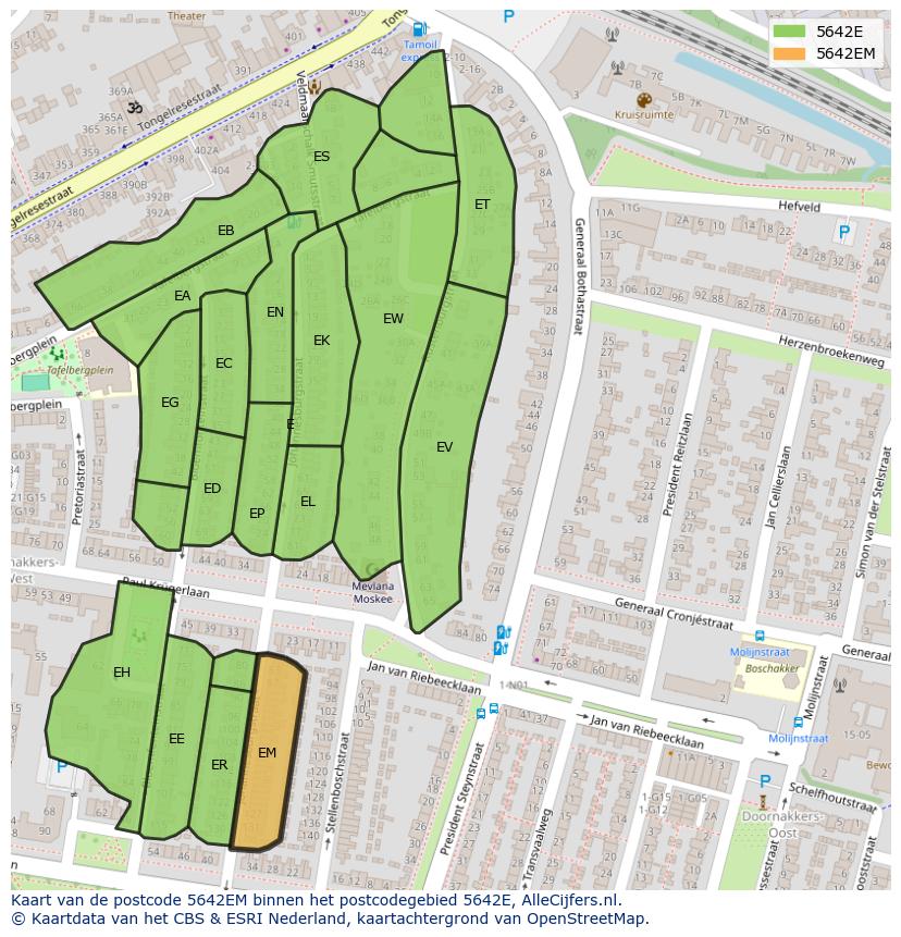 Afbeelding van het postcodegebied 5642 EM op de kaart.
